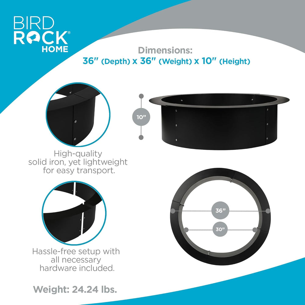BIRDROCK HOME 30" Fire Ring for The Outdoors - Durable Solid Iron - Home...