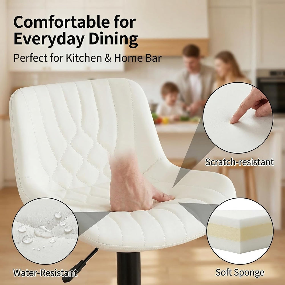 Bar Stools Set of 2, Swivel Adjustable Barstools with Backs, Beige