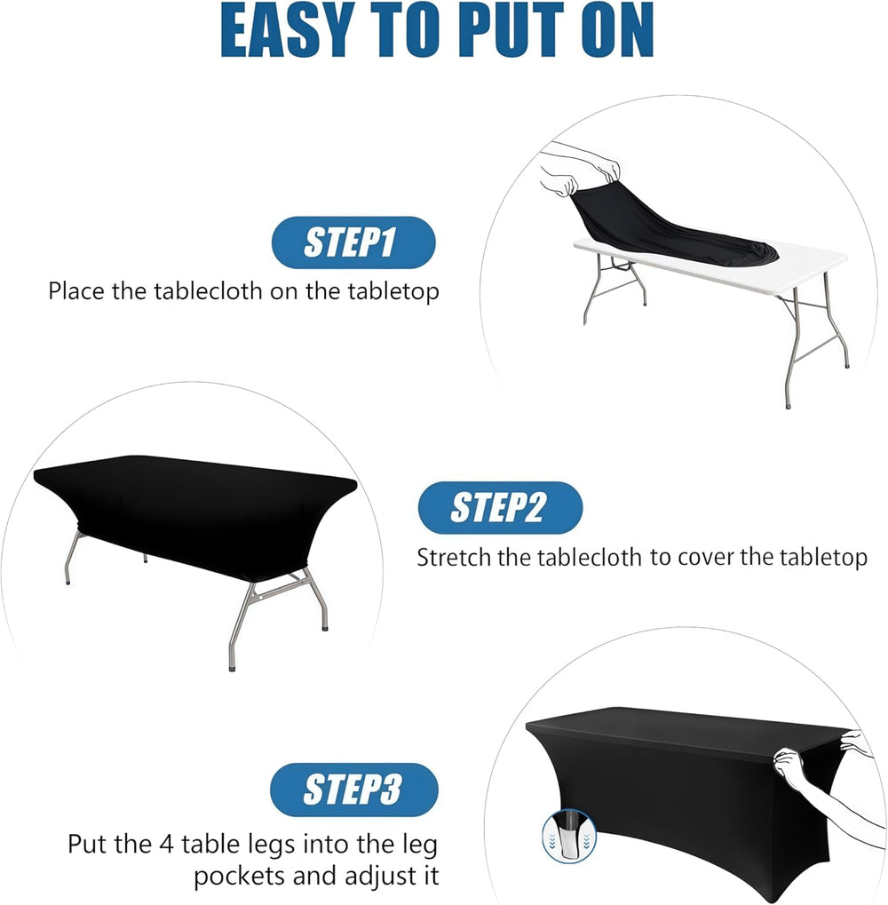 6FT Black Table Cloth - 6 Pack Fitted Stretch Rectangle Spandex Tablecloth, W...