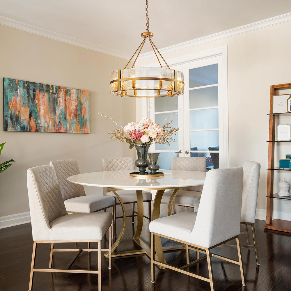 28" Gold Drum Chandelier, Modern Glass Chandeliers for Dining Room