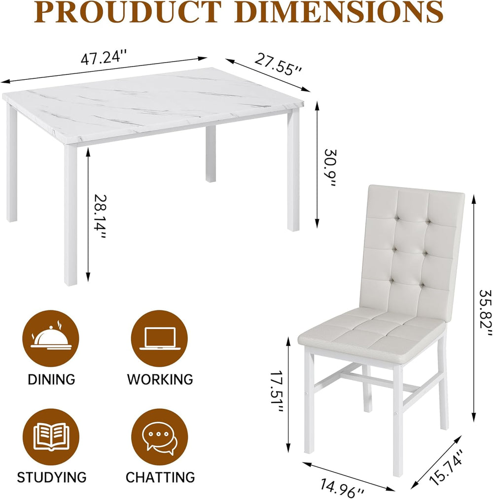 AWQM Dining Table Set for 4,Faux Marble Kitchen Table and Chairs Set of 4, Mo...