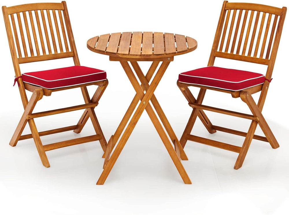 HAPPYGRILL 3 Pieces Patio Bistro Set Table & Chair with Cushions Foldable...
