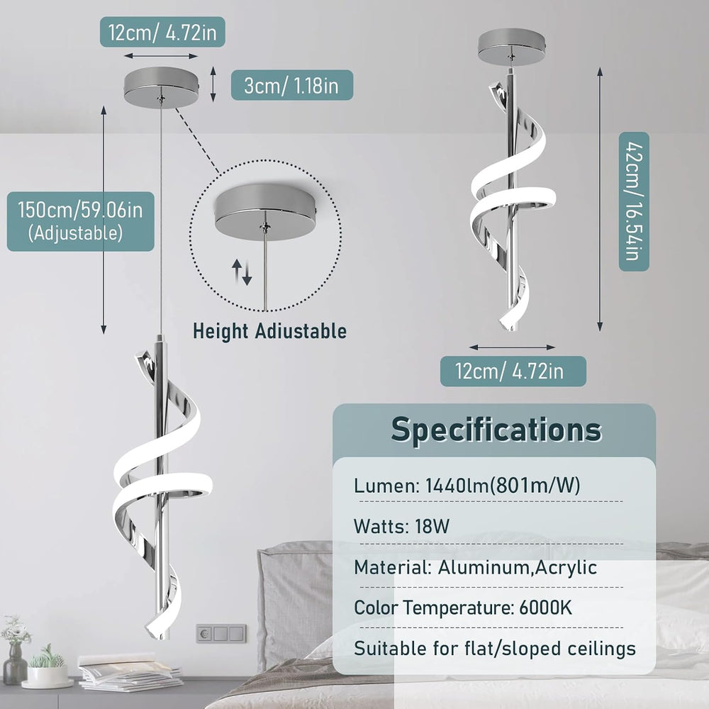 Spiral Led Pendant Light Fixtures, 5500K Cold White Modern Led Pendant Light ...