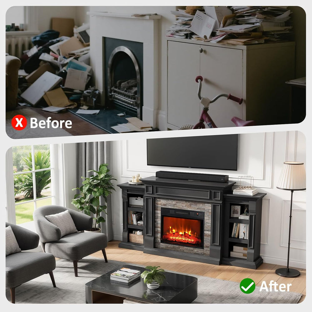 Naice 72" Electric Fireplace with Mantel Fireplace TV Stand for Living Room