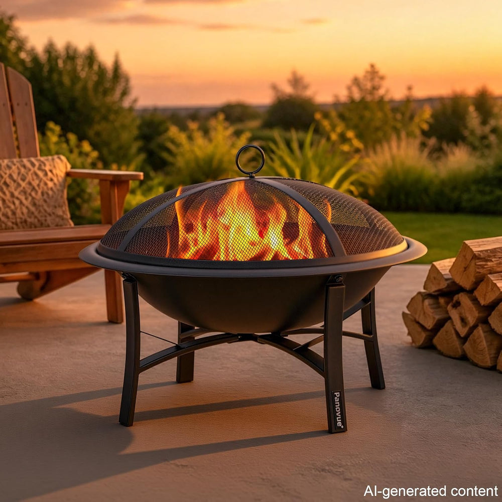 Panovue 22 Inch Fire Pit with Spark Screen, Firewood Grate and Poker