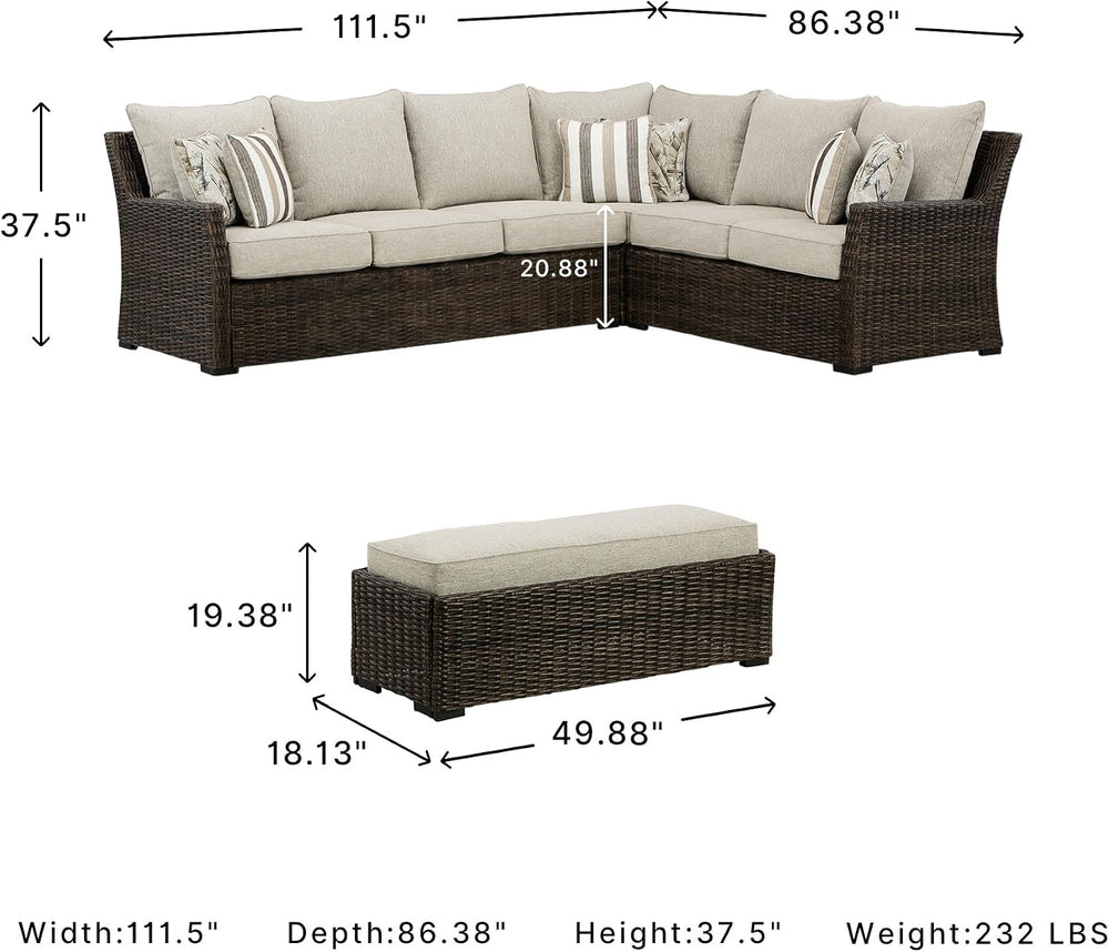 Signature Design by Ashley 3-Piece Patio Sectional with Bench, Brown
