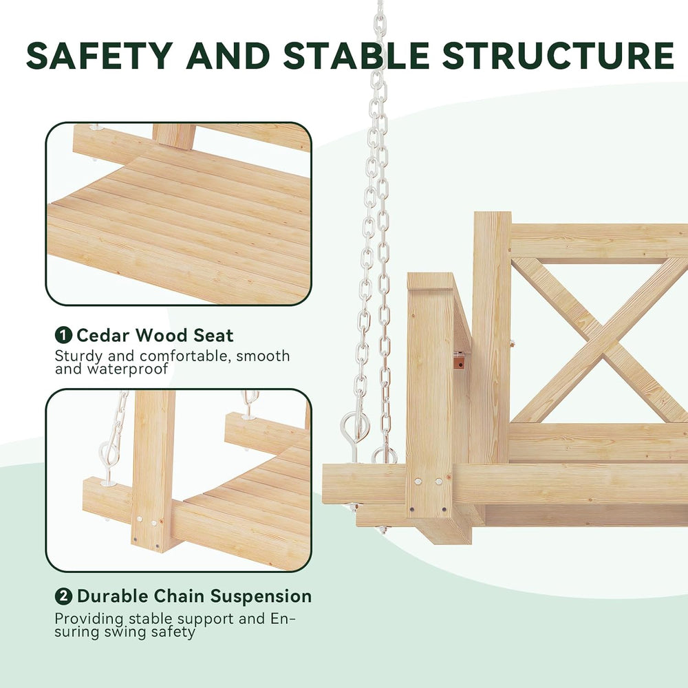 Aoxun 5 FT Cedar Wood Porch Swing, Outdoor Pergola Swing for 3 Person