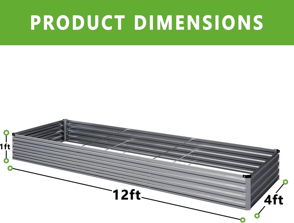 DIIYIV 2PCS 12x4x1FT Galvanized Raised Garden Bed Kit,Vegetable Boxes-Rectang...