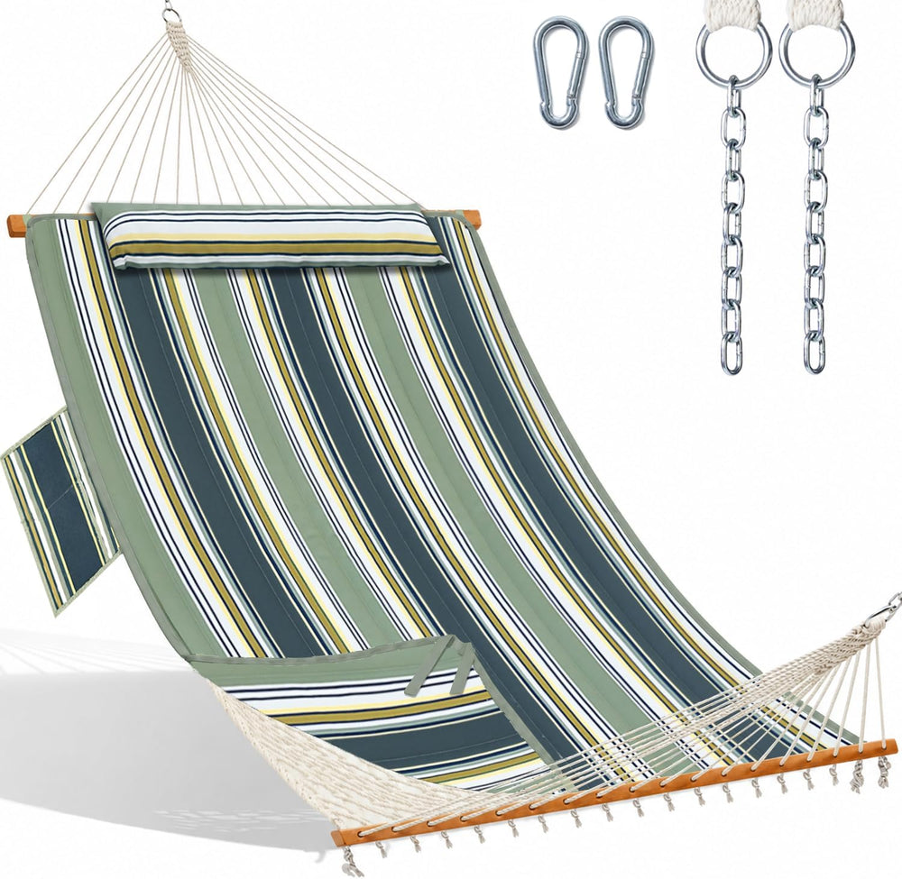 GAFETE 12FT 2 Person Handwoven Rope Hammock with Pad and Pillow for Outside