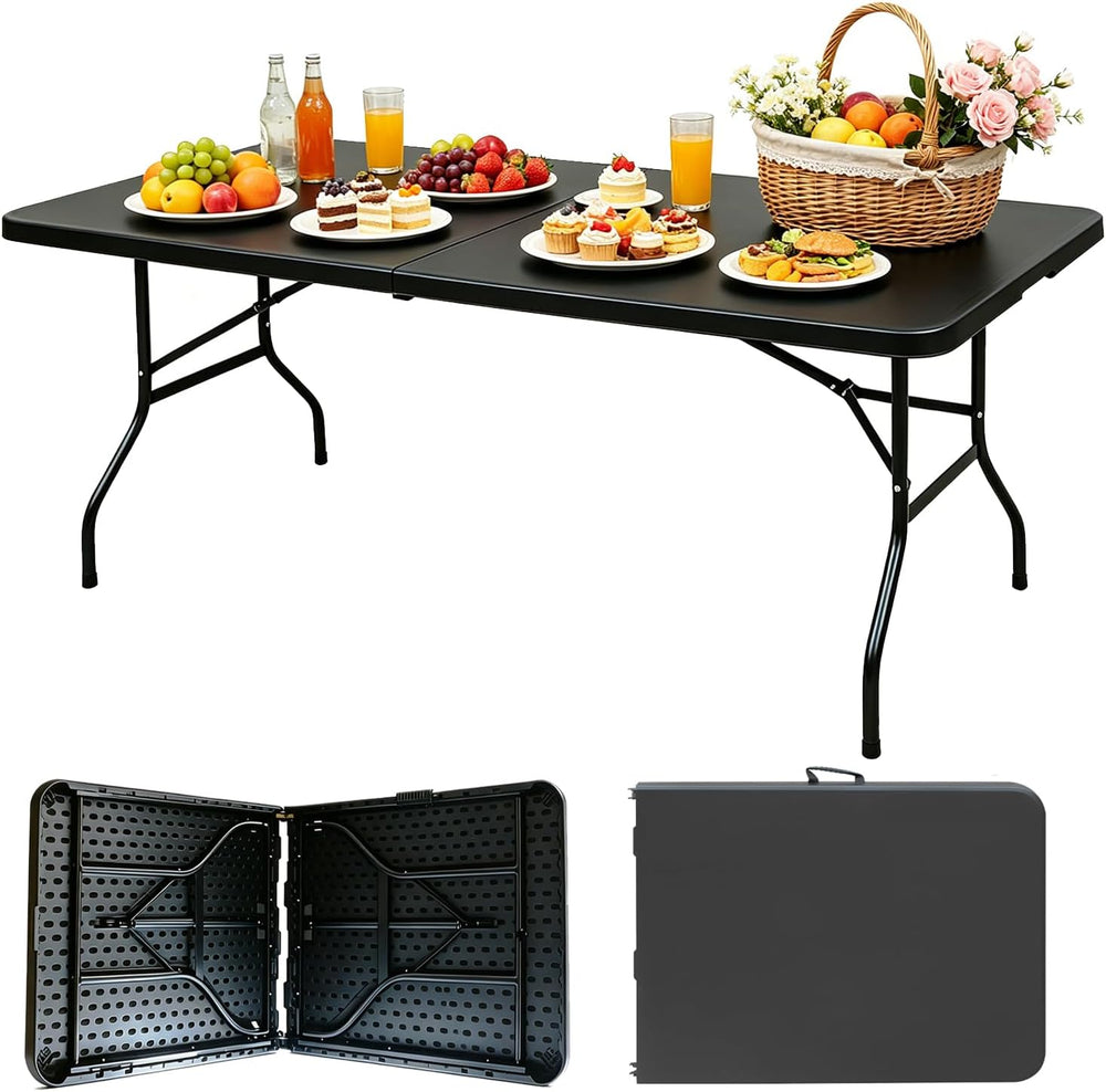 Portable Plastic Folding Table 4ft/6ft/8ft Heavy Duty White-Orange Picnic Din...