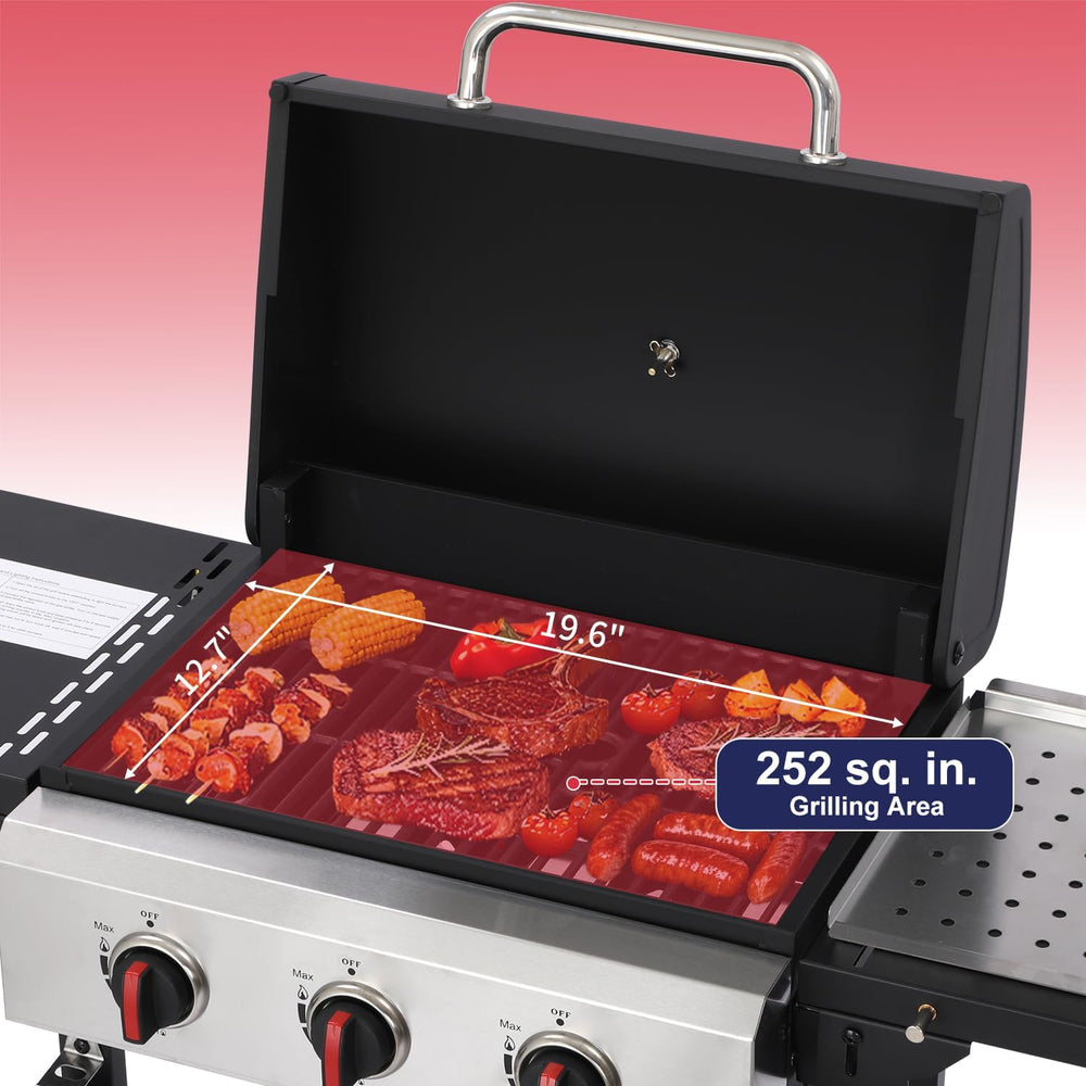 3-Burner Propane Gas Grill with Cast Iron Grate, 30,000 BTU Output & 252 ...