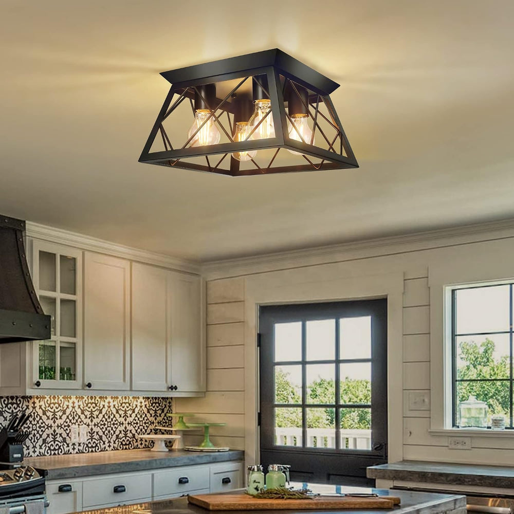 FadimiKoo 4-Light Black Flush Mount Ceiling Light for Kitchen Hallway, Indust...