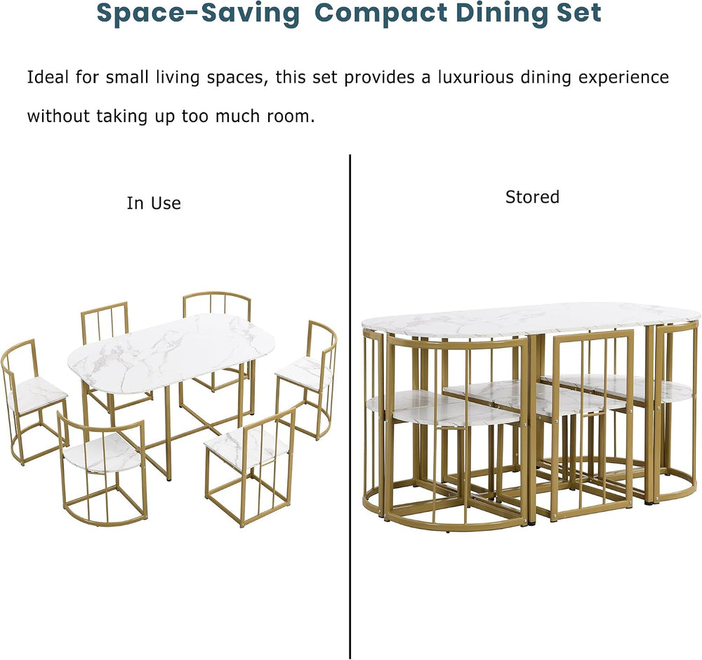 Metal 7 Piece Kitchen Dining Table Set with Chairs for Saving Space Metal Din...