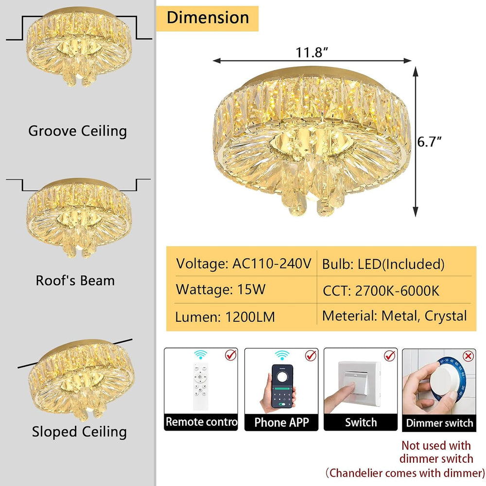 Mini Chandelier Modern Crystal Chandeliers for Hallway LED Flush Mount Ceilin...