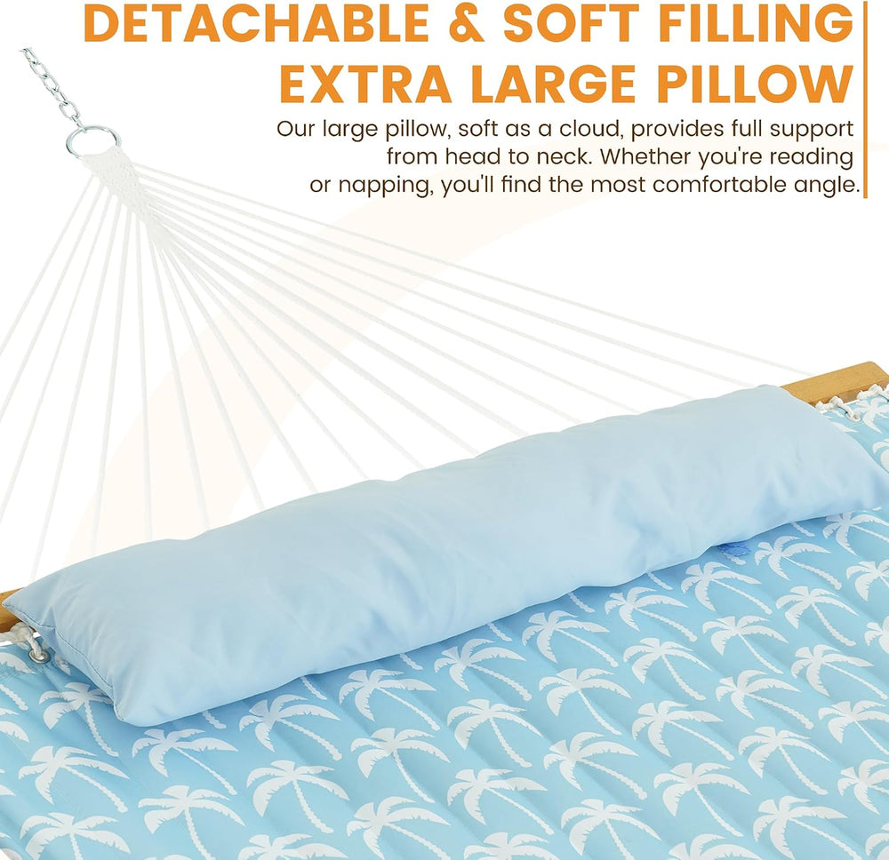 Lazy Daze 12FT Double Quilted Hammock for Outside with Pillow, Coastal Blue