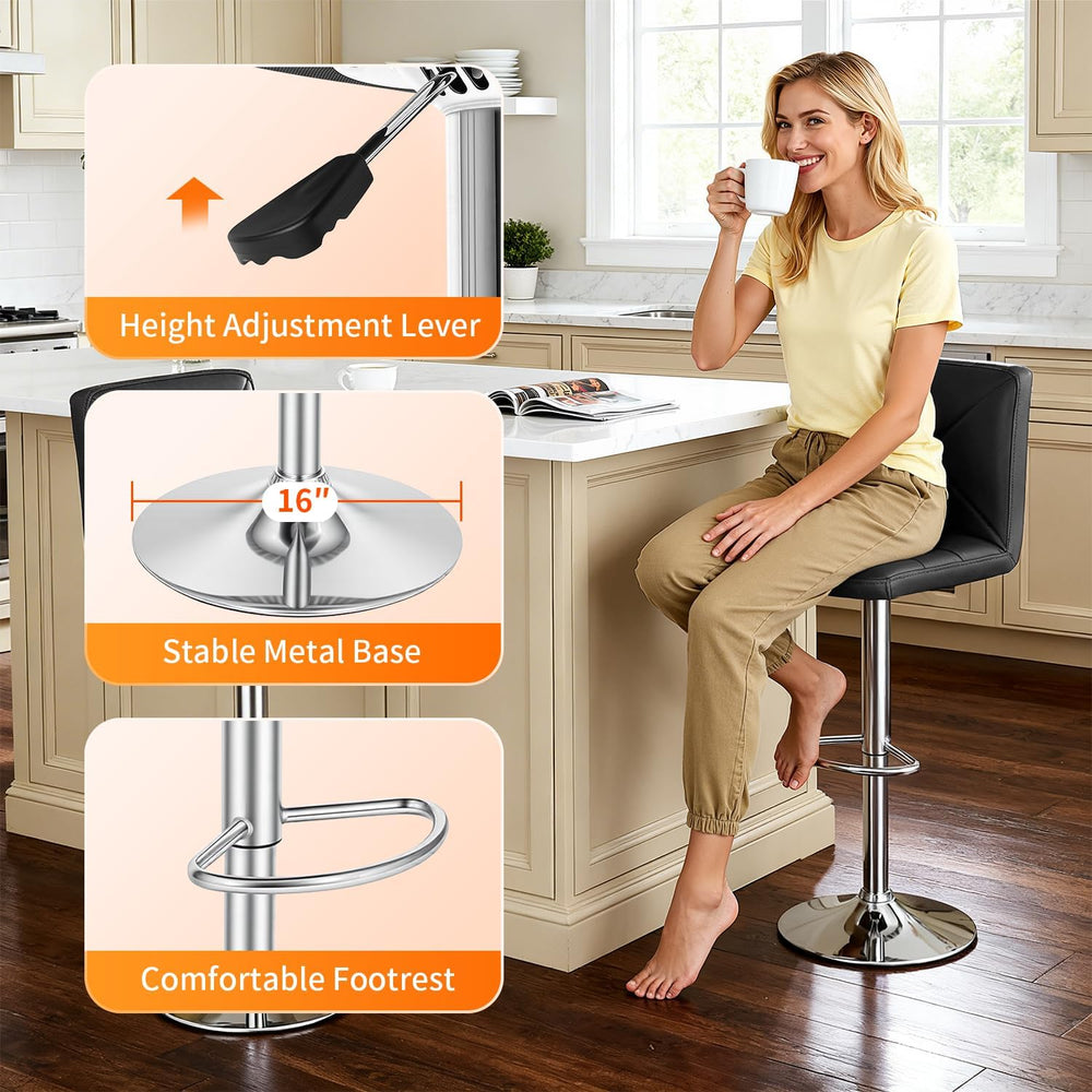 BestOffice Bar Stools Set of 2, PU Leather Swivel Bar Stools Kitchen Counter ...