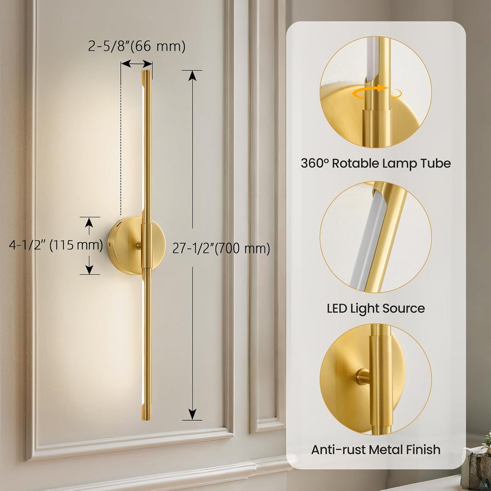 Lightania Hardwired Wall Sconces Set of Two, 28'' Modern Gold LED Wal...