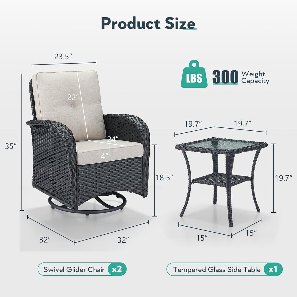 Outdoor Swivel Glider Rocker Chairs - 3 Piece Patio Furniture Set, Patio Bist...