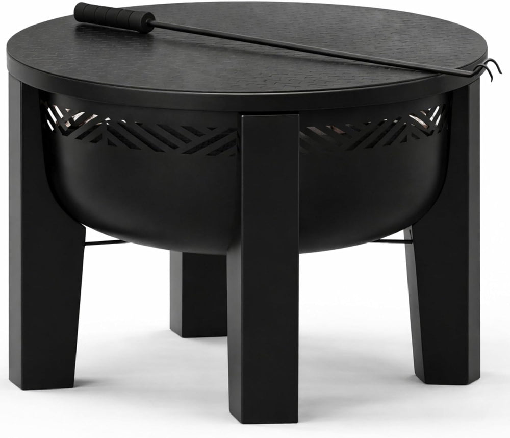 Fire Horse Wood Burning Fire Pit with Tabletop Lid, 26 Inch Outdoor Fire Pit ...