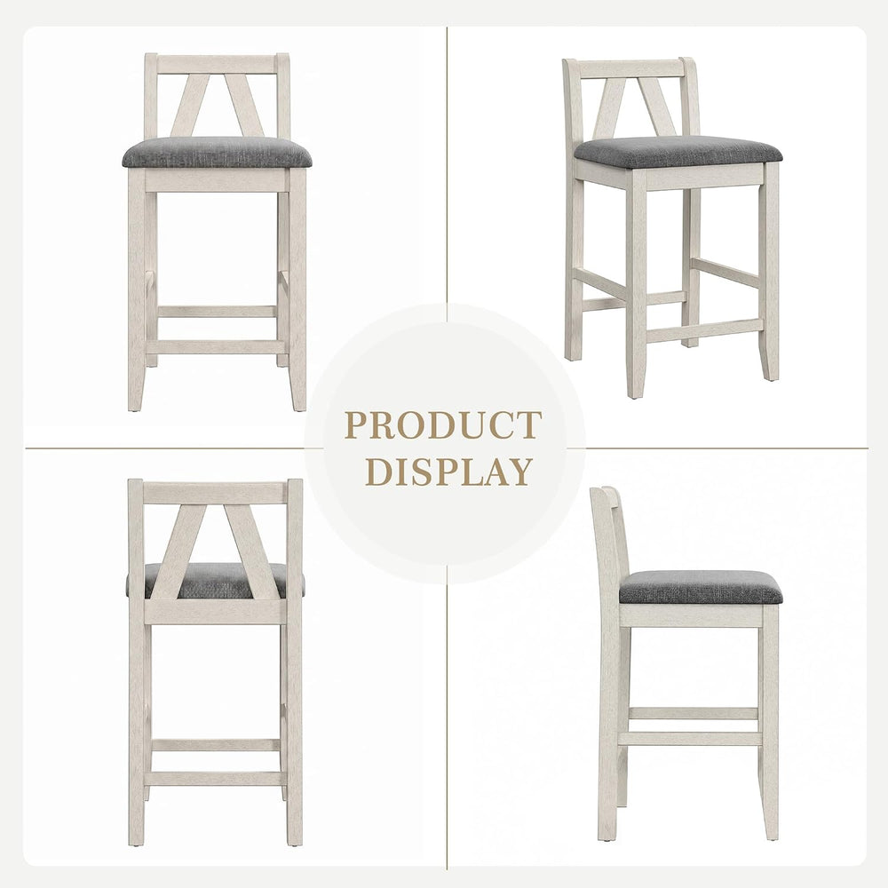 VECELO Counter Height Bar Stools Set of 2, 25" Solid Wood Barstools with...