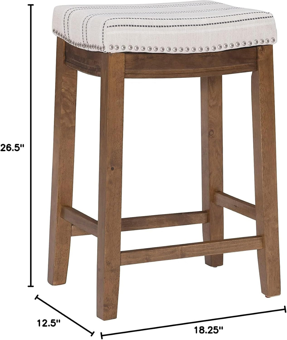 Linon Kingston Natural Wood with Upholstered Linen seat 24 Inch Seat Height B...