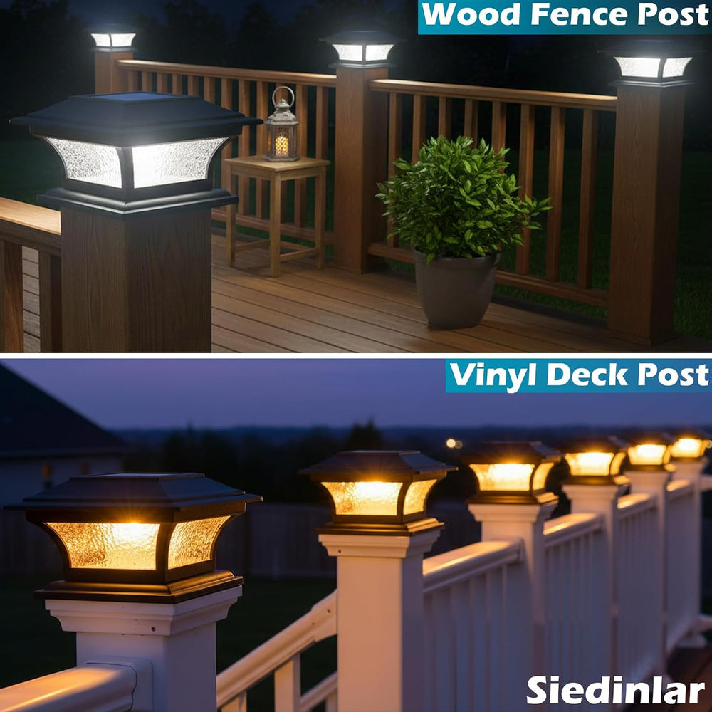 SIEDiNLAR Solar Post Lights Outdoor Glass, 2 Modes 4 Pack Black, Warm/White