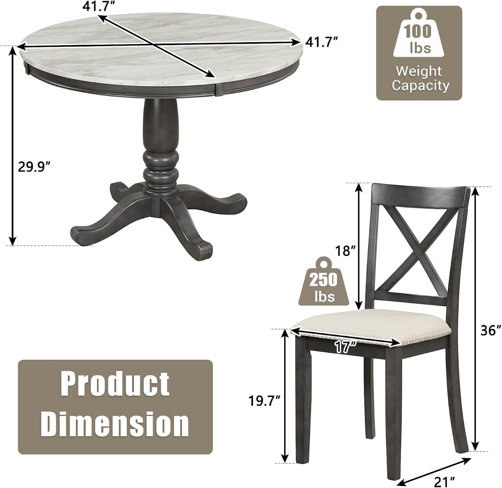 LUMISOL Round Dining Table Set for 4, Farmhouse Kitchen Table Set with Faux M...
