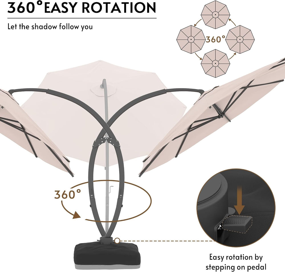 11FT Solar Powered LED Light Cantilever Patio Umbrella with Base Included, La...