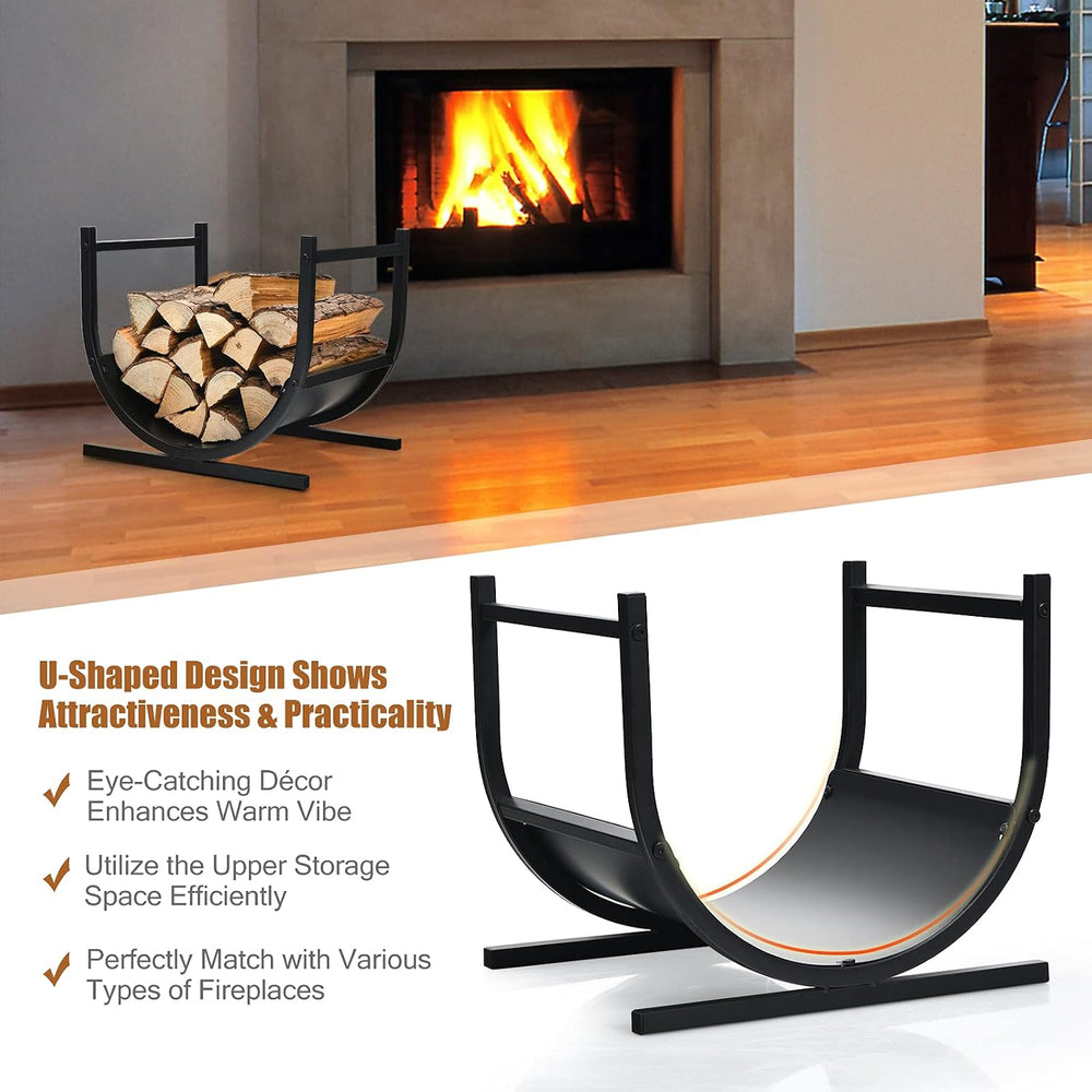 Goplus Firewood Rack, 17” U-Shaped Heavy-Duty Iron Log Rack with Stable Base ...