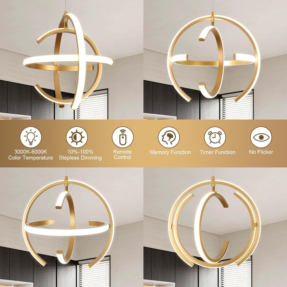 KELUOLY Modern Gold LED Chandelier, Dimmable Metal Brushed Globe Pendant Ligh...