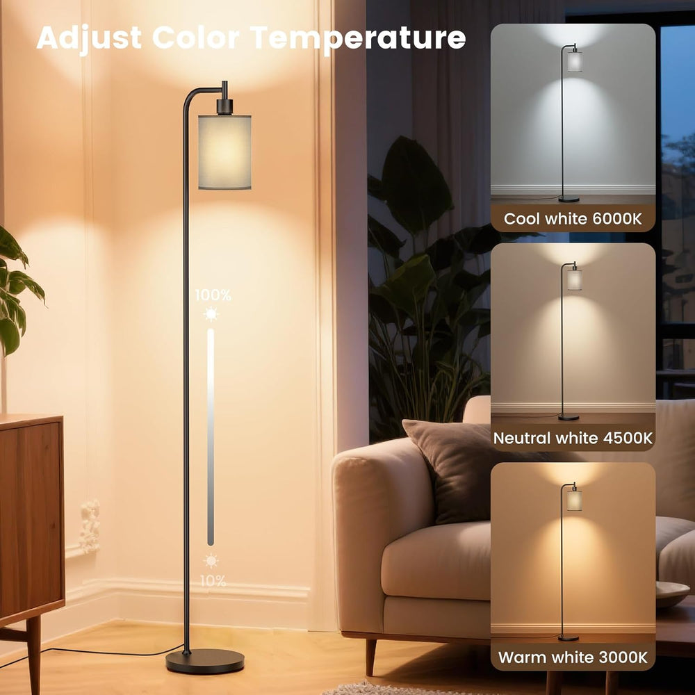 SIBRILLE Floor Lamp with Linen Shade, Dimmable Tall Standing Lamp with Remote...