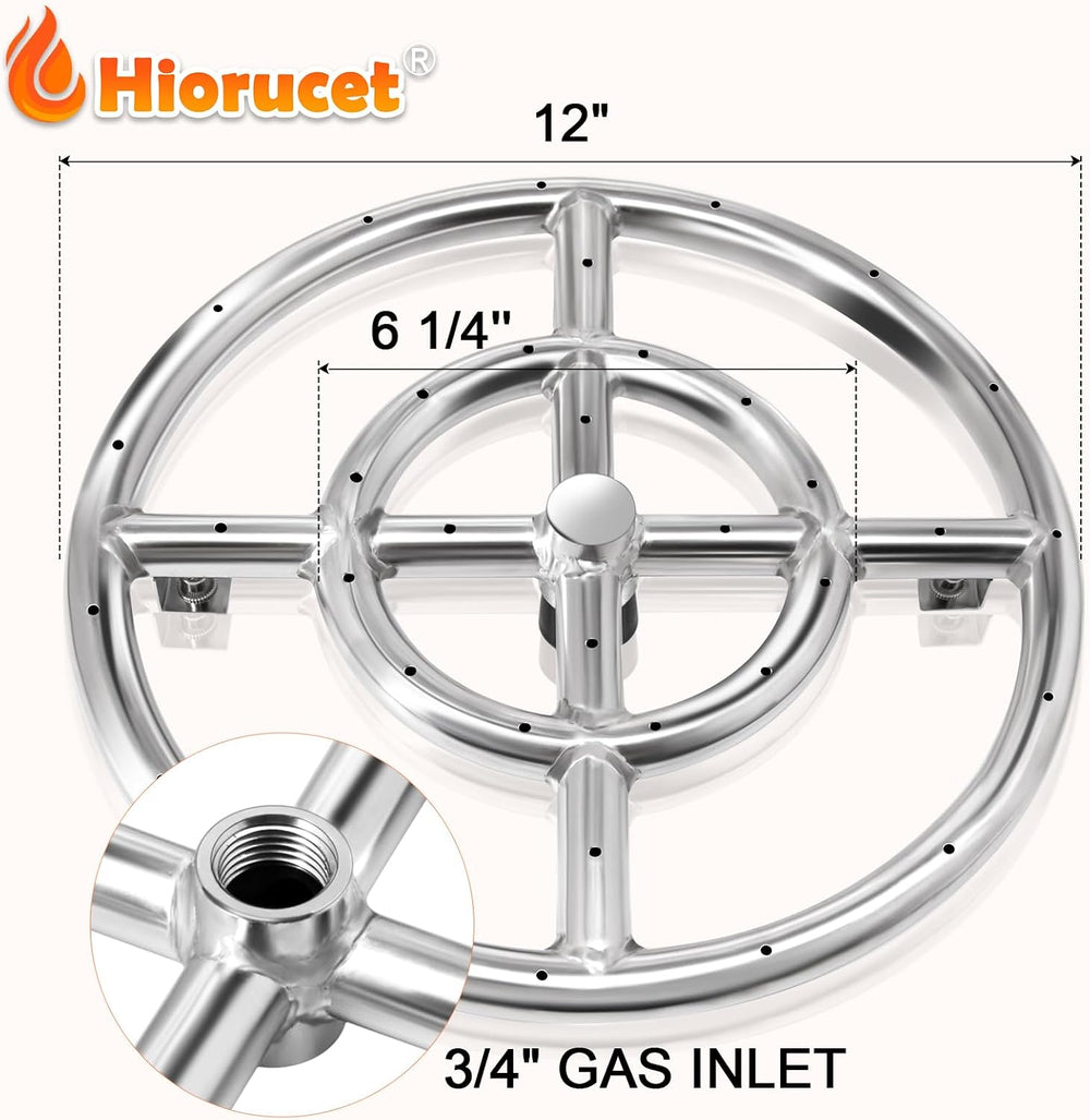 Hiorucet 12 Inch Fire Pit Burner Ring Kits, DIY Propane Gas Firepit Insert Ro...