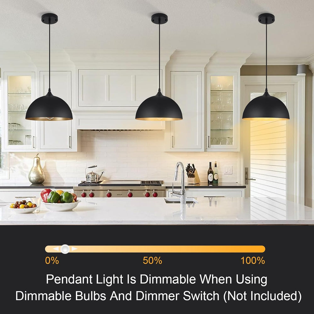 3 Pack Black Pendant Lights Kitchen Island, 11.8'' Modern Dome Pendan...