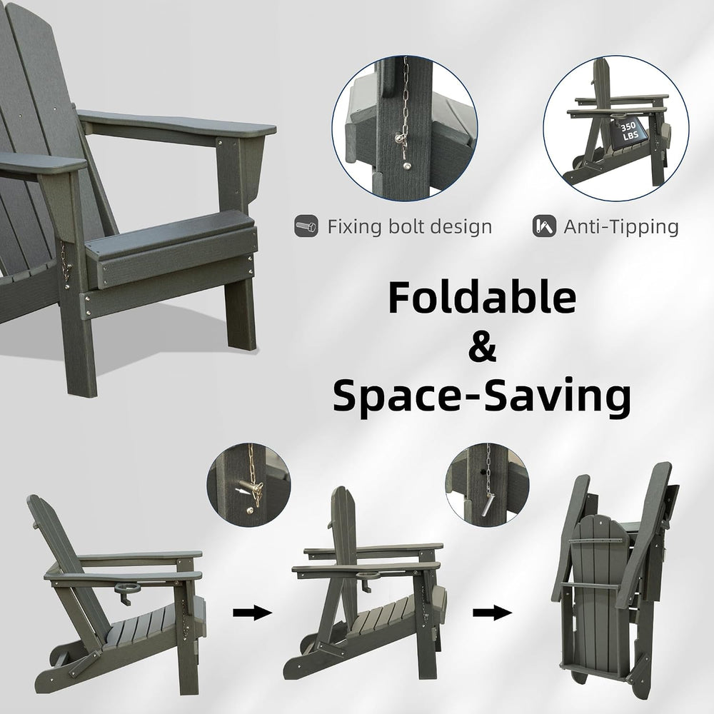 Domi Folding Adirondack Chairs Set of 6, HDPE All-Weather Outdoor Chairs with...