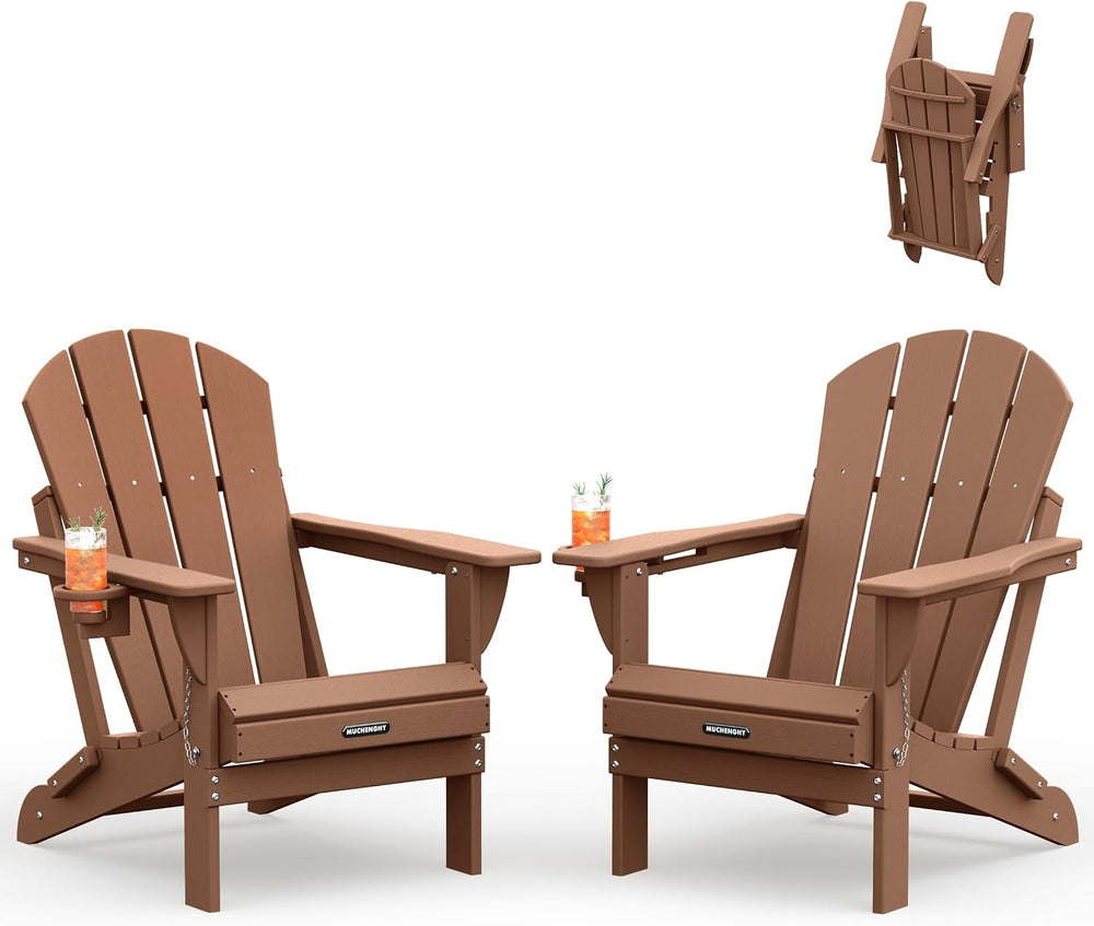 MUCHENGHY Folding Adirondack Chairs Set of 2, HDPE Patio Chair, Teak