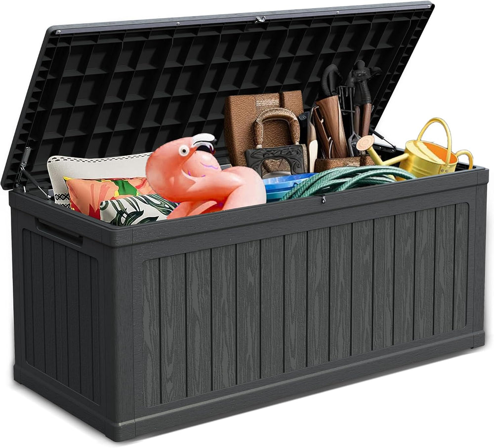 320 Gallon Outdoor Storage Deck Box, Waterproof Resin Deck Boxes with Handle ...