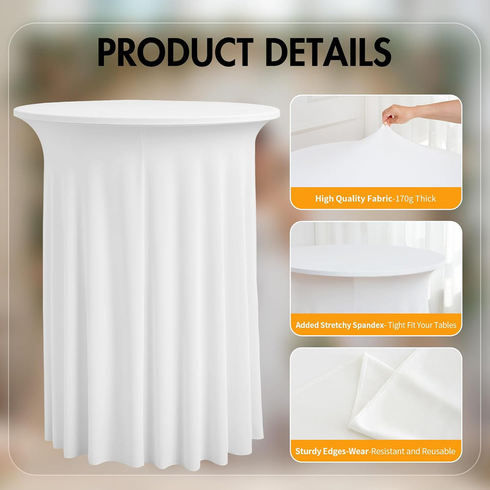 4pk White Cocktail Table Cloth Round 36×43in-High Top Highboy Bar Cocktail Ta...