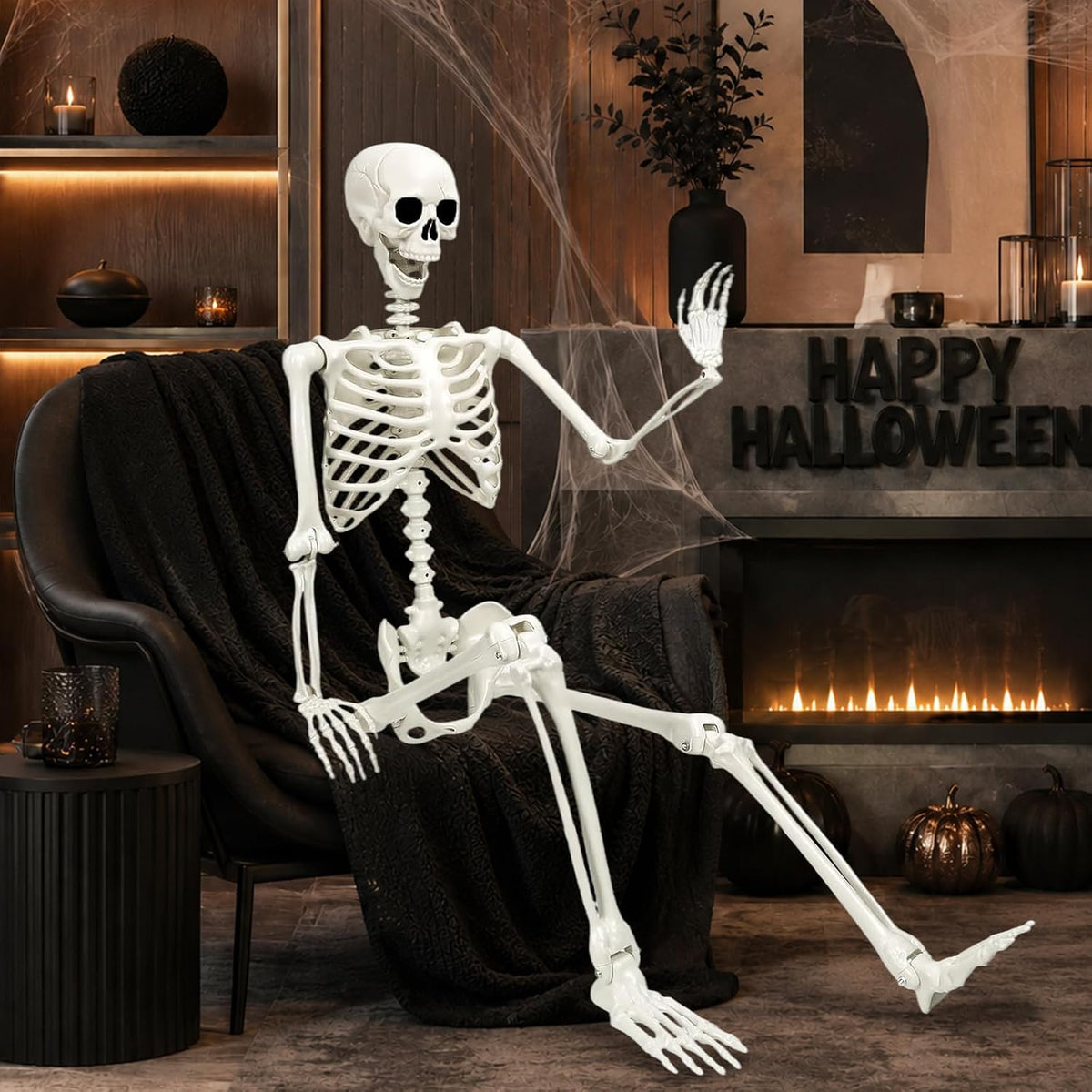 5.4Ft Halloween Skeleton Decorations Life Size: Posable Skeleton Decor