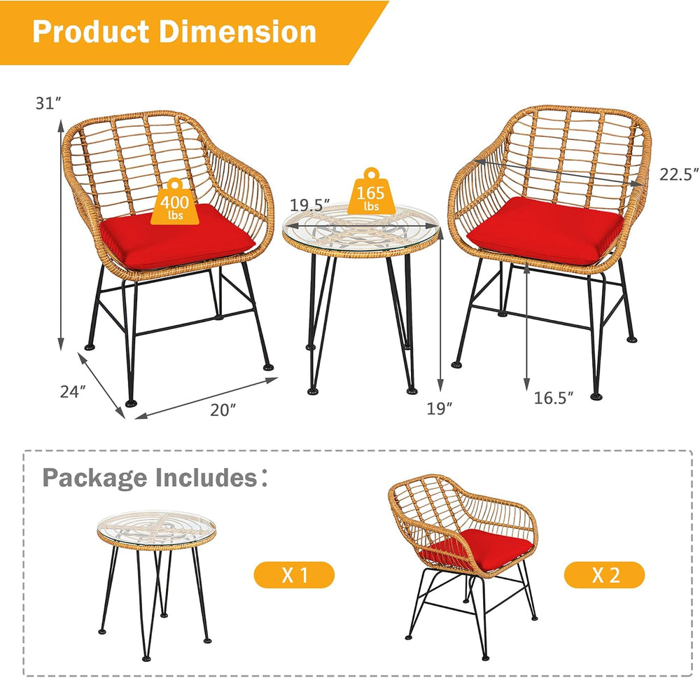 DORTALA 3 Piece Outdoor Bistro Set, Small Patio Furniture Set with with Metal...