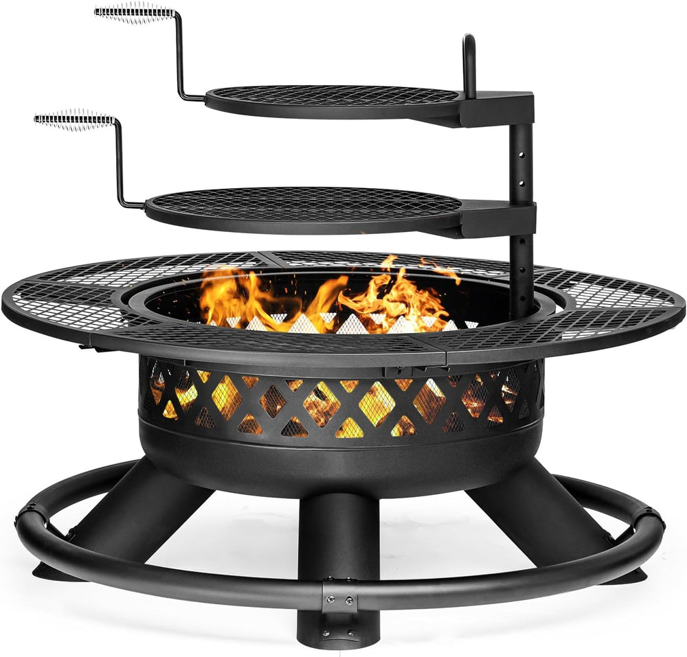 Panovue 47 Inch Outdoor Wood Burning Fire Pit with 2 Grills Extra Large