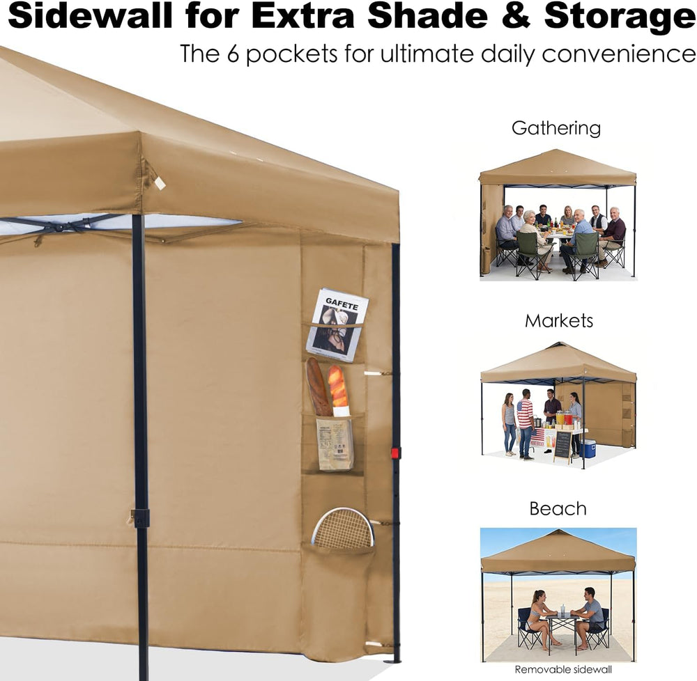 GAFETE Pop Up Canopy Tent Outdoor Sidewall One Push (Sand, 12X12)