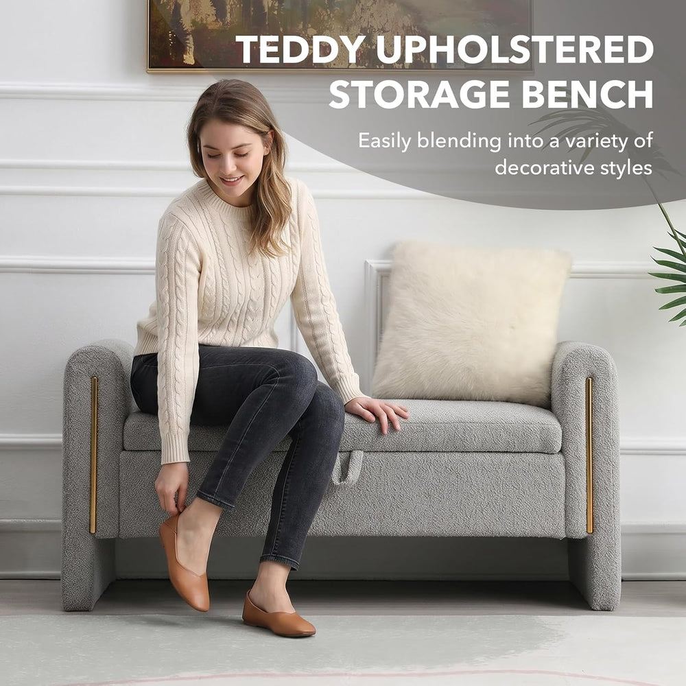 NIOIIKIT 52" Storage Ottoman Bench, Teddy Upholstered Storage Bench with...
