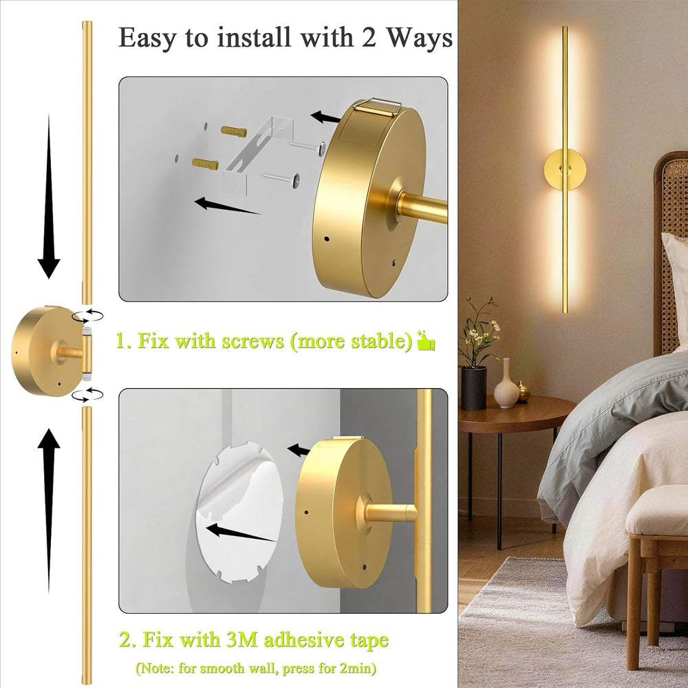 Battery Operated Wall Sconce Set of Two: Gold Wireless Rechargeable Wall Ligh...