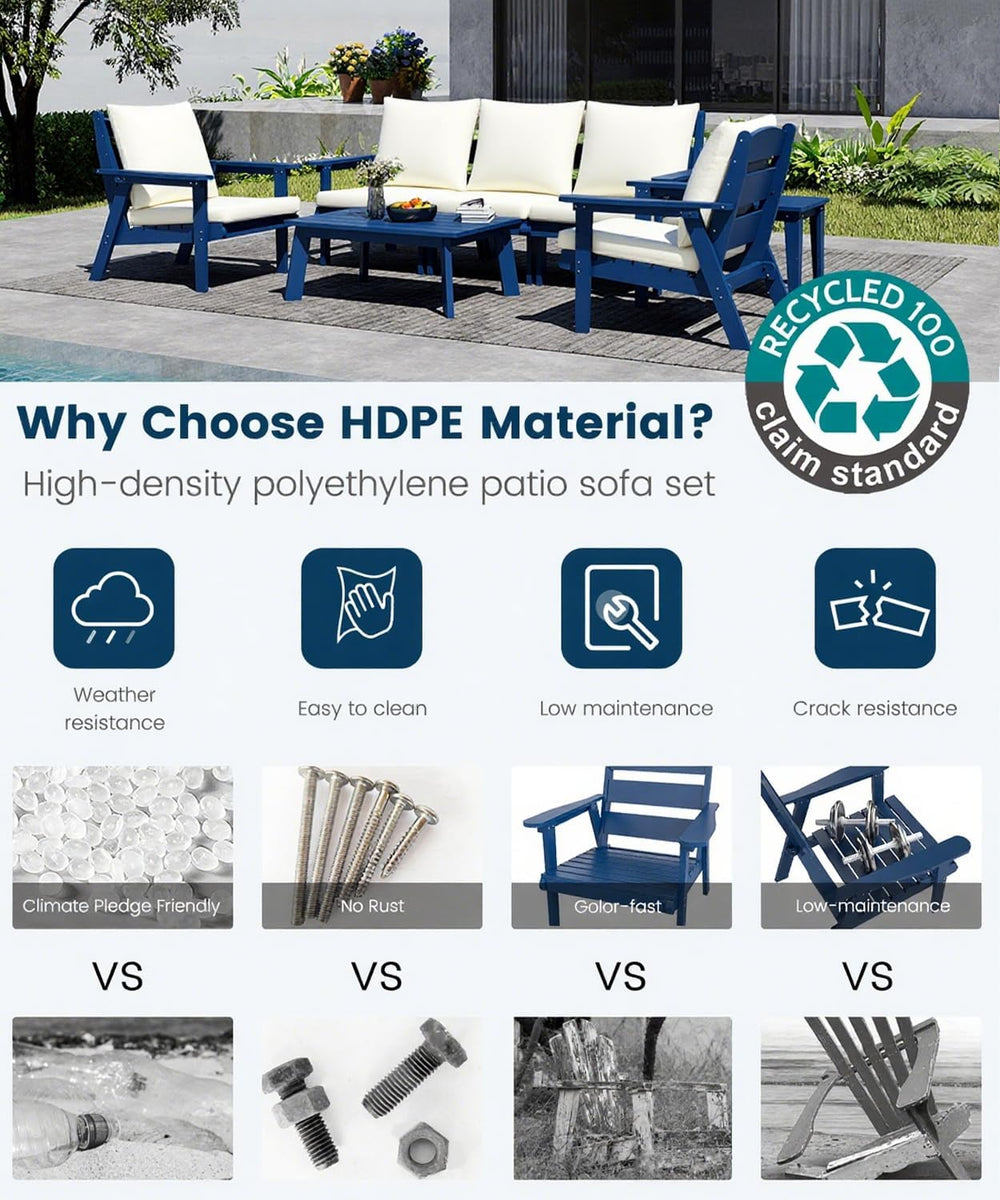 FOOWIN 4-Piece Patio Furniture Set, HDPE All-Weather Outdoor Conversation Set...