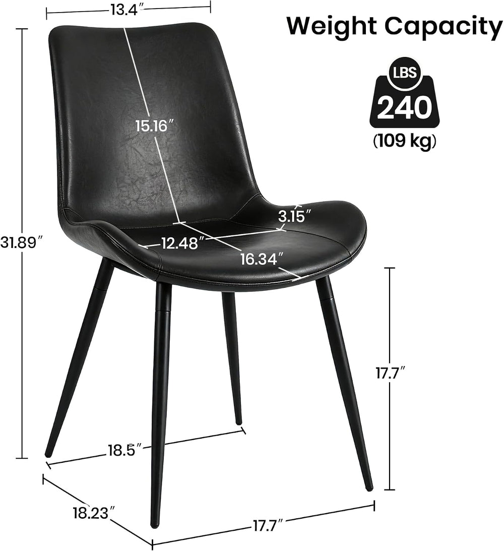 CangLong Modern Dining Chairs Set of 2, Faux Leather Upholstered Armless Acce...