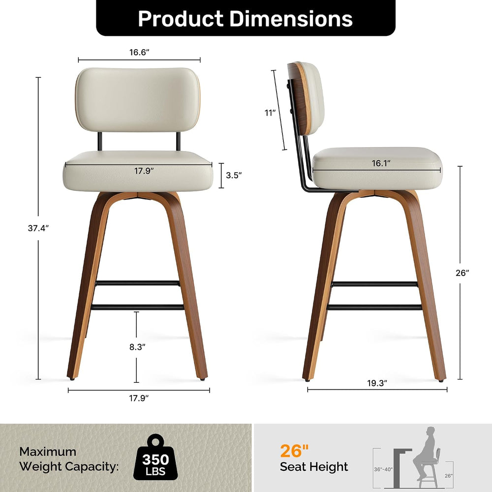 Swivel Bar Stools Set of 2, 26" Upholstered Faux Leather Counter Height ...