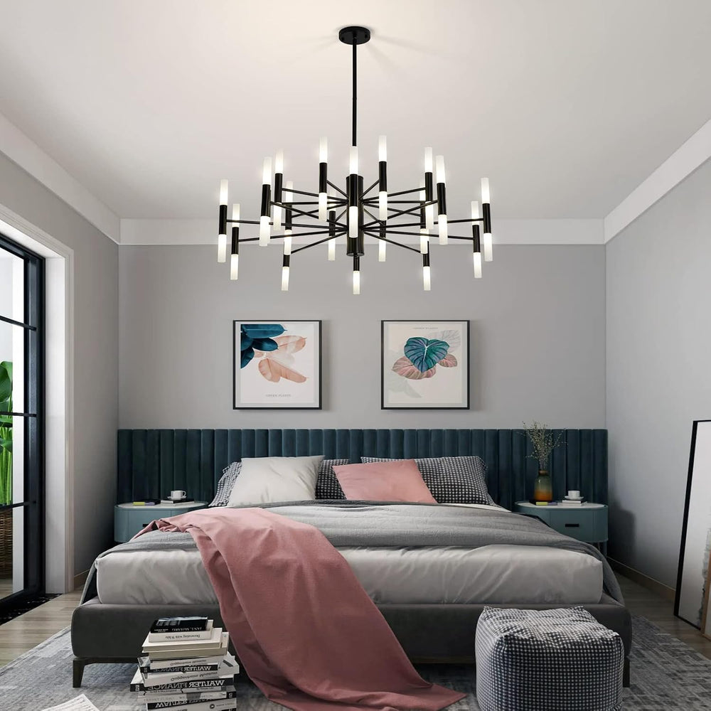 KELUOLY Large Modern Black Chandelier, 40-Light Farmhouse Candle Industrial R...