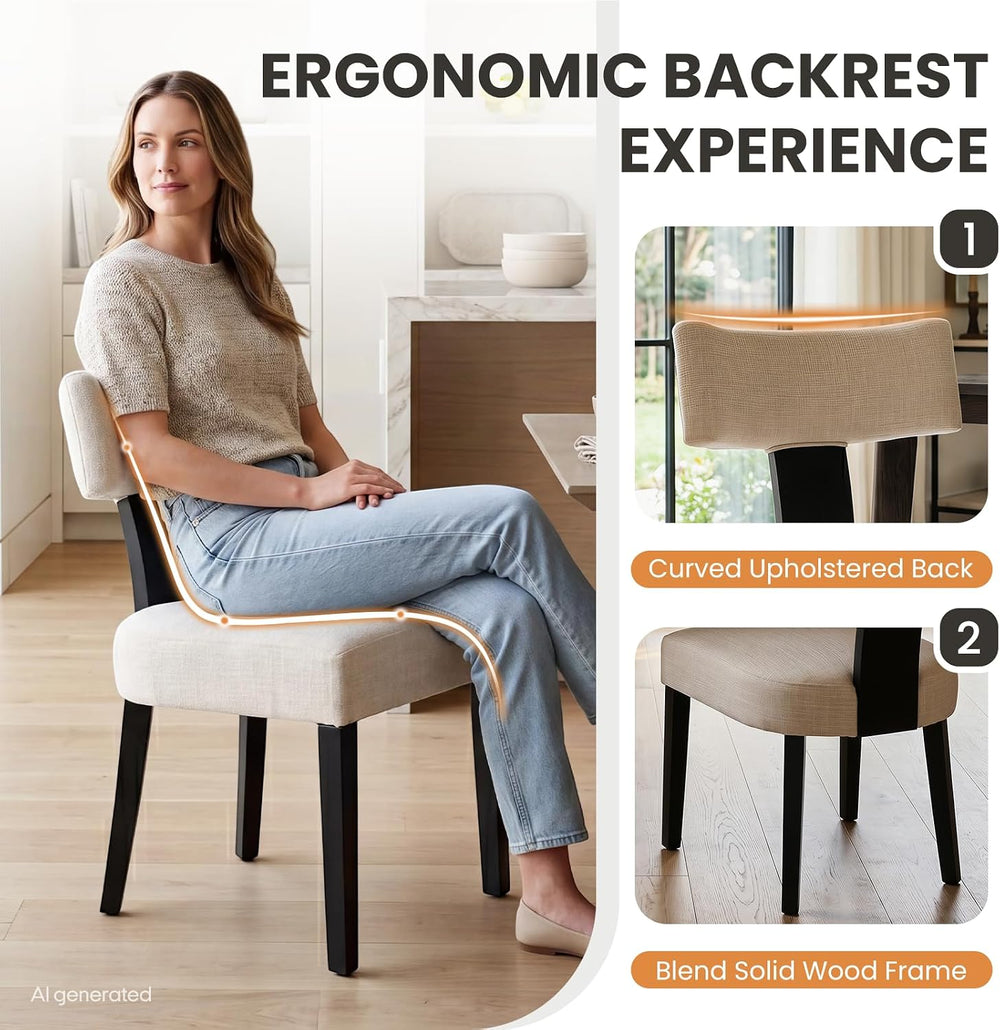RIVOVA Mid Century Modern Dining Chairs Set of 6 Farmhouse Linen Fabric Uphol...