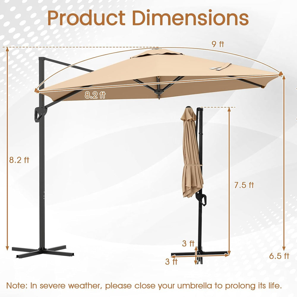 Tangkula 9 FT Cantilever Patio Umbrella, Heavy Duty Offset Outdoor Hanging Um...