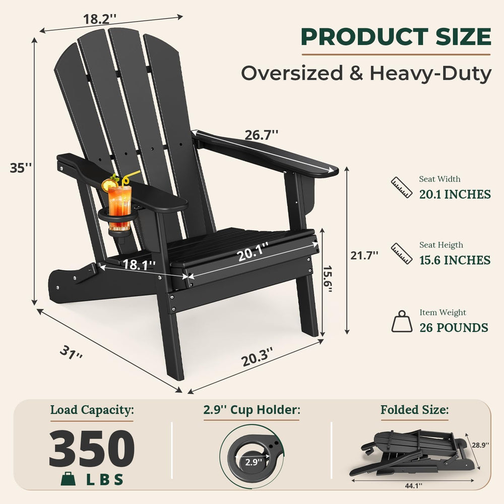 BRIOPAWS Folding-Adirondack-Chairs Set of 2 | HDPE Plastic | Fire Pit Chair |...